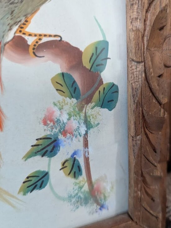 Vintage Bird Painting with Feather Embellishment - Picture 4 of 7